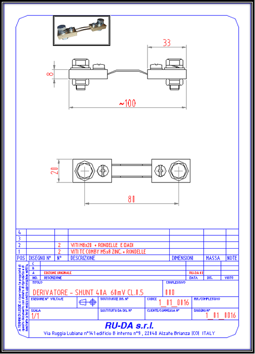 Shunt 40A 60mV Nebenwiderstand 40A 60mV Dérivateur 40A 60mV RU-DA SHUNT/ITALY